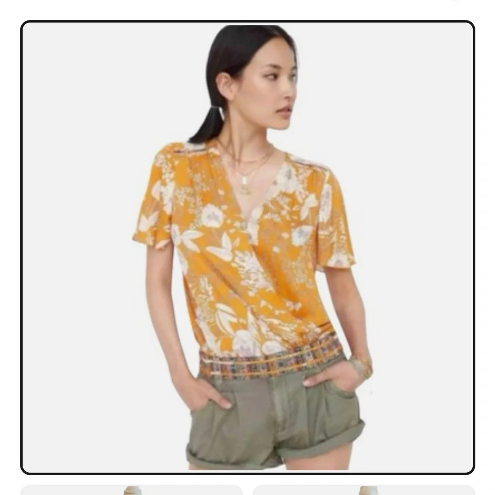 Anthropologie Tiny floral boho cross cross top XS